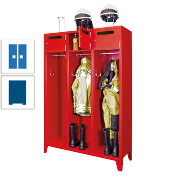 Feuerwehrschrank - 2 Abteile - Ablagefach mit Tür, Einwurfschlitz - 2.100 x 830 x 500 mm (HxBxT) - enzianblau/himmelblau RAL 5015 Himmelblau | RAL 5010 Enzianblau