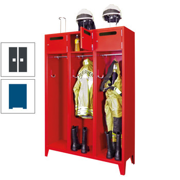 Feuerwehrschrank - 2 Abteile - Ablagefach mit Tür, Einwurfschlitz - 2.100 x 830 x 500 mm (HxBxT) - enzianblau/anthrazitgrau RAL 7016 Anthrazitgrau | RAL 5010 Enzianblau