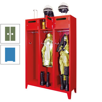 Feuerwehrschrank - 2 Abteile - Ablagefach mit Tür, Einwurfschlitz - 2.100 x 830 x 500 mm (HxBxT) - lichtblau/resedagrün RAL 6011 Resedagrün | RAL 5012 Lichtblau