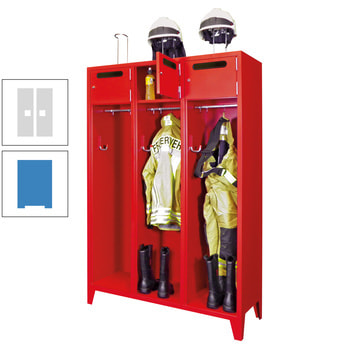 Feuerwehrschrank - 2 Abteile - Ablagefach mit Tür, Einwurfschlitz - 2.100 x 830 x 500 mm (HxBxT) - lichtblau/lichtgrau RAL 7035 Lichtgrau | RAL 5012 Lichtblau