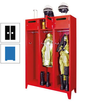 Feuerwehrschrank - 2 Abteile - Ablagefach mit Tür, Einwurfschlitz - 2.100 x 830 x 500 mm (HxBxT) - himmelblau/tiefschwarz RAL 9005 Tiefschwarz | RAL 5015 Himmelblau