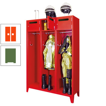 Feuerwehrschrank - 2 Abteile - Ablagefach mit Tür, Einwurfschlitz - 2.100 x 830 x 500 mm (HxBxT) - resedagrün/reinorange RAL 2004 Reinorange | RAL 6011 Resedagrün