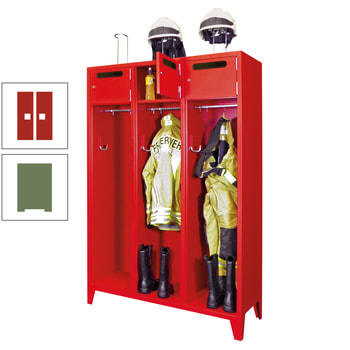 Feuerwehrschrank - 2 Abteile - Ablagefach mit Tür, Einwurfschlitz - 2.100 x 830 x 500 mm (HxBxT) - resedagrün/feuerrot RAL 3000 Feuerrot | RAL 6011 Resedagrün