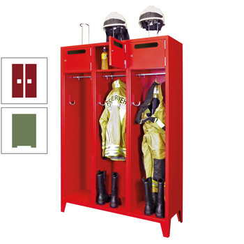 Feuerwehrschrank - 2 Abteile - Ablagefach mit Tür, Einwurfschlitz - 2.100 x 830 x 500 mm (HxBxT) - resedagrün/rubinrot RAL 3003 Rubinrot | RAL 6011 Resedagrün