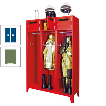 Feuerwehrschrank - 2 Abteile - Ablagefach mit Tür, Einwurfschlitz - 2.100 x 830 x 500 mm (HxBxT) - resedagrün/enzianblau RAL 5010 Enzianblau | RAL 6011 Resedagrün