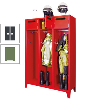 Feuerwehrschrank - 2 Abteile - Ablagefach mit Tür, Einwurfschlitz - 2.100 x 830 x 500 mm (HxBxT) - resedagrün/anthrazitgrau RAL 7016 Anthrazitgrau | RAL 6011 Resedagrün
