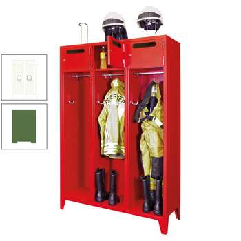 Feuerwehrschrank - 2 Abteile - Ablagefach mit Tür, Einwurfschlitz - 2.100 x 830 x 500 mm (HxBxT) - resedagrün/reinweiß RAL 9010 Reinweiß | RAL 6011 Resedagrün