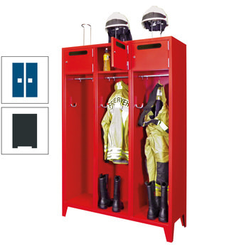 Feuerwehrschrank - 2 Abteile - Ablagefach mit Tür, Einwurfschlitz - 2.100 x 830 x 500 mm (HxBxT) - anthrazitgrau/enzianblau RAL 5010 Enzianblau | RAL 7016 Anthrazitgrau