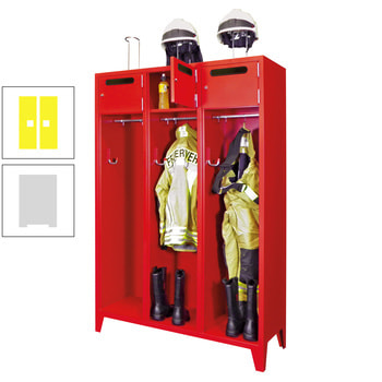 Feuerwehrschrank - 2 Abteile - Ablagefach mit Tür, Einwurfschlitz - 2.100 x 830 x 500 mm (HxBxT) - lichtgrau/zinkgelb RAL 1018 Zinkgelb | RAL 7035 Lichtgrau