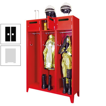 Feuerwehrschrank - 2 Abteile - Ablagefach mit Tür, Einwurfschlitz - 2.100 x 830 x 500 mm (HxBxT) - lichtgrau/tiefschwarz RAL 9005 Tiefschwarz | RAL 7035 Lichtgrau