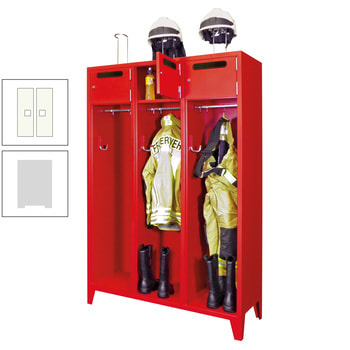 Feuerwehrschrank - 2 Abteile - Ablagefach mit Tür, Einwurfschlitz - 2.100 x 830 x 500 mm (HxBxT) - lichtgrau/reinweiß RAL 9010 Reinweiß | RAL 7035 Lichtgrau