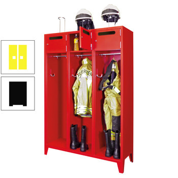 Feuerwehrschrank - 2 Abteile - Ablagefach mit Tür, Einwurfschlitz - 2.100 x 830 x 500 mm (HxBxT) - tiefschwarz/zinkgelb RAL 1018 Zinkgelb | RAL 9005 Tiefschwarz