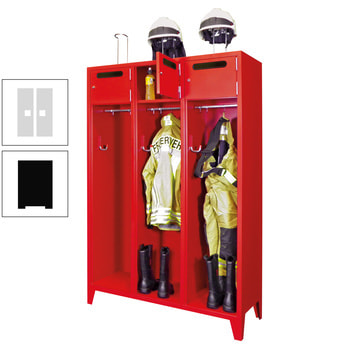 Feuerwehrschrank - 2 Abteile - Ablagefach mit Tür, Einwurfschlitz - 2.100 x 830 x 500 mm (HxBxT) - tiefschwarz/lichtgrau RAL 7035 Lichtgrau | RAL 9005 Tiefschwarz