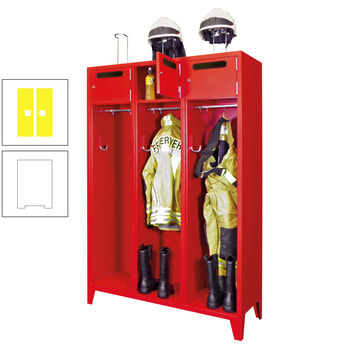 Feuerwehrschrank - 2 Abteile - Ablagefach mit Tür, Einwurfschlitz - 2.100 x 830 x 500 mm (HxBxT) - reinweiß/zinkgelb RAL 1018 Zinkgelb | RAL 9010 Reinweiß