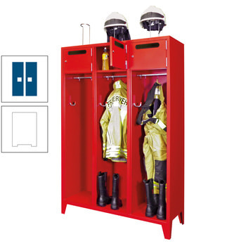 Feuerwehrschrank - 2 Abteile - Ablagefach mit Tür, Einwurfschlitz - 2.100 x 830 x 500 mm (HxBxT) - reinweiß/enzianblau RAL 5010 Enzianblau | RAL 9010 Reinweiß