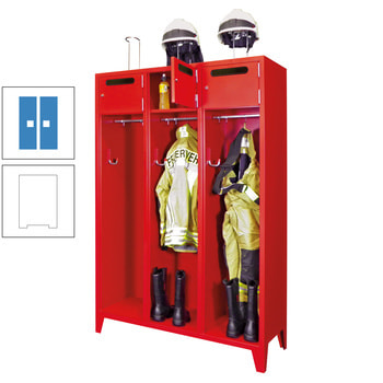 Feuerwehrschrank - 2 Abteile - Ablagefach mit Tür, Einwurfschlitz - 2.100 x 830 x 500 mm (HxBxT) - reinweiß/lichtblau RAL 5012 Lichtblau | RAL 9010 Reinweiß