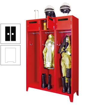 Feuerwehrschrank - 2 Abteile - Ablagefach mit Tür, Einwurfschlitz - 2.100 x 830 x 500 mm (HxBxT) - reinweiß/tiefschwarz RAL 9005 Tiefschwarz | RAL 9010 Reinweiß