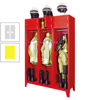 Feuerwehrschrank - 3 Abteile - Ablagefach mit Tür, Etikettenrahmen - 2.100 x 1.230 x 500 mm (HxBxT) - zinkgelb/lichtgrau RAL 7035 Lichtgrau | RAL 1018 Zinkgelb