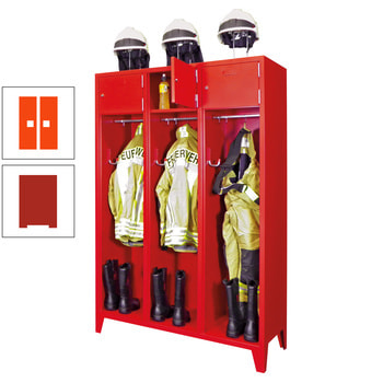 Feuerwehrschrank - 3 Abteile - Ablagefach mit Tür, Etikettenrahmen - 2.100 x 1.230 x 500 mm (HxBxT) - feuerrot/reinorange RAL 2004 Reinorange | RAL 3000 Feuerrot