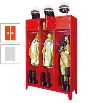 Feuerwehrschrank - 3 Abteile - Ablagefach mit Tür, Etikettenrahmen - 2.100 x 1.230 x 500 mm (HxBxT) - lichtgrau/reinorange RAL 2004 Reinorange | RAL 7035 Lichtgrau