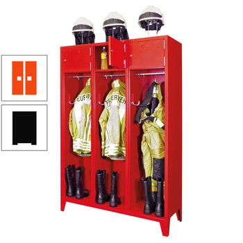 Feuerwehrschrank - 3 Abteile - Ablagefach mit Tür, Etikettenrahmen - 2.100 x 1.230 x 500 mm (HxBxT) - tiefschwarz/reinorange RAL 2004 Reinorange | RAL 9005 Tiefschwarz