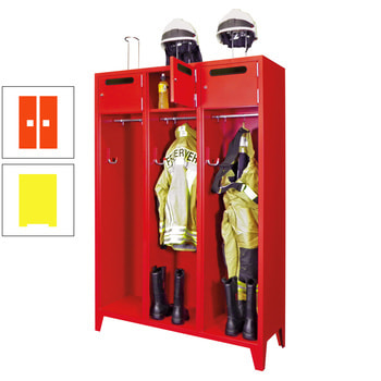 Feuerwehrschrank - 3 Abteile - Ablagefach mit Tür, Einwurfschlitz - 2.100 x 1.230 x 500 mm (HxBxT) - zinkgelb/reinorange RAL 2004 Reinorange | RAL 1018 Zinkgelb