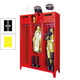 Beispielabbildung: Feuerwehrschrank, hier in der Ausführung mit 3 Abteilen, Feuerrot (RAL 3000)