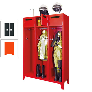 Feuerwehrschrank - 3 Abteile - Ablagefach mit Tür, Einwurfschlitz - 2.100 x 1.230 x 500 mm (HxBxT) - reinorange/anthrazitgrau RAL 7016 Anthrazitgrau | RAL 2004 Reinorange