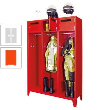 Feuerwehrschrank - 3 Abteile - Ablagefach mit Tür, Einwurfschlitz - 2.100 x 1.230 x 500 mm (HxBxT) - reinorange/lichtgrau RAL 7035 Lichtgrau | RAL 2004 Reinorange
