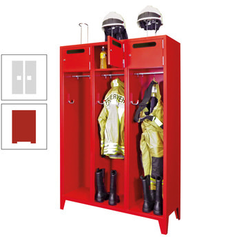 Feuerwehrschrank - 3 Abteile - Ablagefach mit Tür, Einwurfschlitz - 2.100 x 1.230 x 500 mm (HxBxT) - feuerrot/lichtgrau RAL 7035 Lichtgrau | RAL 3000 Feuerrot