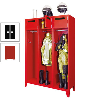 Feuerwehrschrank - 3 Abteile - Ablagefach mit Tür, Einwurfschlitz - 2.100 x 1.230 x 500 mm (HxBxT) - feuerrot/tiefschwarz RAL 9005 Tiefschwarz | RAL 3000 Feuerrot