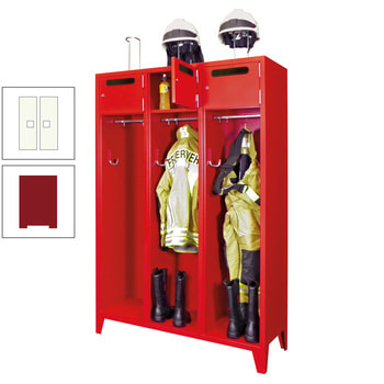 Feuerwehrschrank - 3 Abteile - Ablagefach mit Tür, Einwurfschlitz - 2.100 x 1.230 x 500 mm (HxBxT) - rubinrot/reinweiß RAL 9010 Reinweiß | RAL 3003 Rubinrot