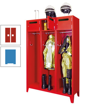 Feuerwehrschrank - 3 Abteile - Ablagefach mit Tür, Einwurfschlitz - 2.100 x 1.230 x 500 mm (HxBxT) - lichtblau/feuerrot RAL 3000 Feuerrot | RAL 5012 Lichtblau