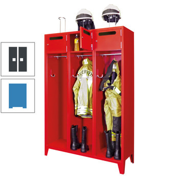 Feuerwehrschrank - 3 Abteile - Ablagefach mit Tür, Einwurfschlitz - 2.100 x 1.230 x 500 mm (HxBxT) - lichtblau/anthrazitgrau RAL 7016 Anthrazitgrau | RAL 5012 Lichtblau