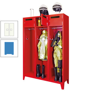 Feuerwehrschrank - 3 Abteile - Ablagefach mit Tür, Einwurfschlitz - 2.100 x 1.230 x 500 mm (HxBxT) - lichtblau/reinweiß RAL 9010 Reinweiß | RAL 5012 Lichtblau