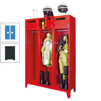 Feuerwehrschrank - 3 Abteile - Ablagefach mit Tür, Einwurfschlitz - 2.100 x 1.230 x 500 mm (HxBxT) - anthrazitgrau/lichtblau RAL 5012 Lichtblau | RAL 7016 Anthrazitgrau