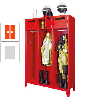 Feuerwehrschrank - 3 Abteile - Ablagefach mit Tür, Einwurfschlitz - 2.100 x 1.230 x 500 mm (HxBxT) - lichtgrau/reinorange RAL 2004 Reinorange | RAL 7035 Lichtgrau