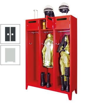 Feuerwehrschrank - 3 Abteile - Ablagefach mit Tür, Einwurfschlitz - 2.100 x 1.230 x 500 mm (HxBxT) - lichtgrau/anthrazitgrau RAL 7016 Anthrazitgrau | RAL 7035 Lichtgrau