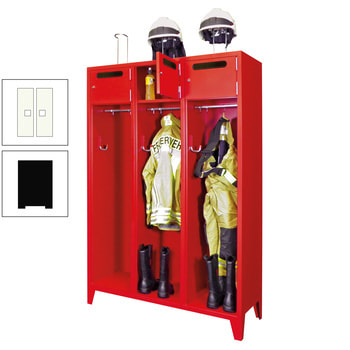 Feuerwehrschrank - 3 Abteile - Ablagefach mit Tür, Einwurfschlitz - 2.100 x 1.230 x 500 mm (HxBxT) - tiefschwarz/reinweiß RAL 9010 Reinweiß | RAL 9005 Tiefschwarz