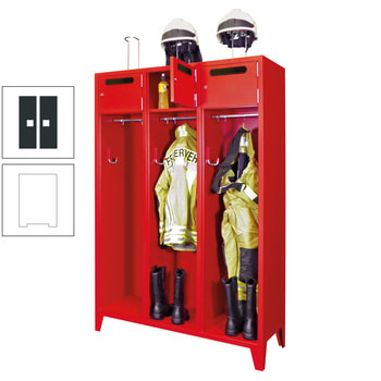 Feuerwehrschrank - 3 Abteile - Ablagefach mit Tür, Einwurfschlitz - 2.100 x 1.230 x 500 mm (HxBxT) - reinweiß/anthrazitgrau RAL 7016 Anthrazitgrau | RAL 9010 Reinweiß