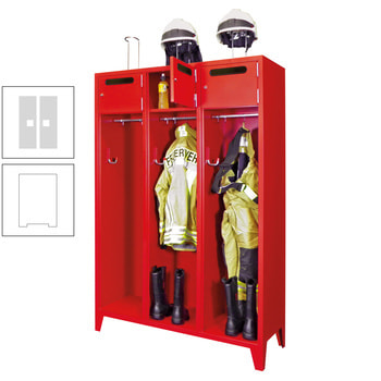 Feuerwehrschrank - 3 Abteile - Ablagefach mit Tür, Einwurfschlitz - 2.100 x 1.230 x 500 mm (HxBxT) - reinweiß/lichtgrau RAL 7035 Lichtgrau | RAL 9010 Reinweiß