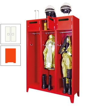 Feuerwehrschrank - 4 Abteile - Ablagefach mit Tür, Einwurfschlitz - 2.100 x 1.630 x 500 mm (HxBxT) - reinorange/reinweiß RAL 9010 Reinweiß | RAL 2004 Reinorange