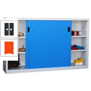 Schiebetürenschrank - Vollblechtüren - 1.200x2.000x500 mm (HxBxT) - 4 Böden, gepulvert - Zylinderschloss - reinorange/anthrazitgrau RAL 7016 Anthrazitgrau | RAL 2004 Reinorange