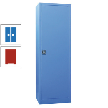 Flügeltürenschrank - Vollblechtür - 1.950x640x500 mm (HxBxT) - 4 Einlegeböden gepulvert - Zylinderschloss - feuerrot/himmelblau RAL 5015 Himmelblau | RAL 3000 Feuerrot