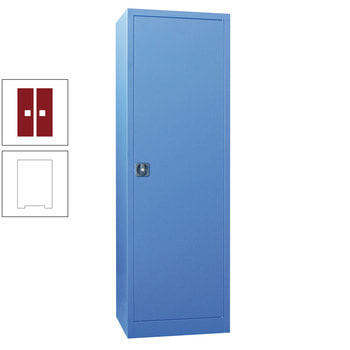 Flügeltürenschrank - Vollblechtür - 1.950x640x500 mm (HxBxT) - 4 Einlegeböden gepulvert - Zylinderschloss - reinweiß/rubinrot RAL 3003 Rubinrot | RAL 9010 Reinweiß