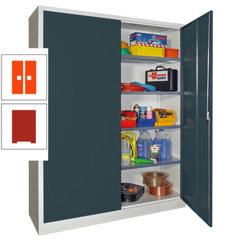 Flügeltürenschrank - Vollblechtüren - 1.950x1.500x500 mm (HxBxT) - 4 Einlegeböden gepulvert - Zylinderschloss - feuerrot/reinorange RAL 2004 Reinorange | RAL 3000 Feuerrot