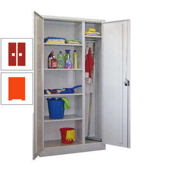 Putzschrank mit Trennwand - 1.950x1.000x500 mm (HxBxT) - Böden pulverbeschichtet - reinorange/feuerrot RAL 3000 Feuerrot | RAL 2004 Reinorange