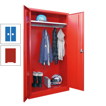 Garderobenschrank - 1.950x1.000x600 mm (HxBxT) - Hutboden, pulverbeschichtet - feuerrot/himmelblau RAL 5015 Himmelblau | RAL 3000 Feuerrot