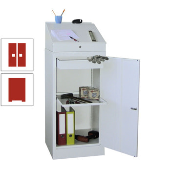 Stehpult mit Schrank - Vollblechtür - Zylinderschloss - 1 Einlegeboden, 1 Schublade - 1.270x500x500 mm (HxBxT) - feuerrot RAL 3000 Feuerrot | RAL 3000 Feuerrot