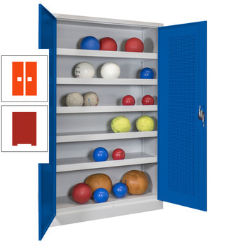 Ballschrank - Lochfeldtüren - 5 Böden - 1.950x1.500x500 mm (HxBxT) - feuerrot/reinorange RAL 2004 Reinorange | RAL 3000 Feuerrot